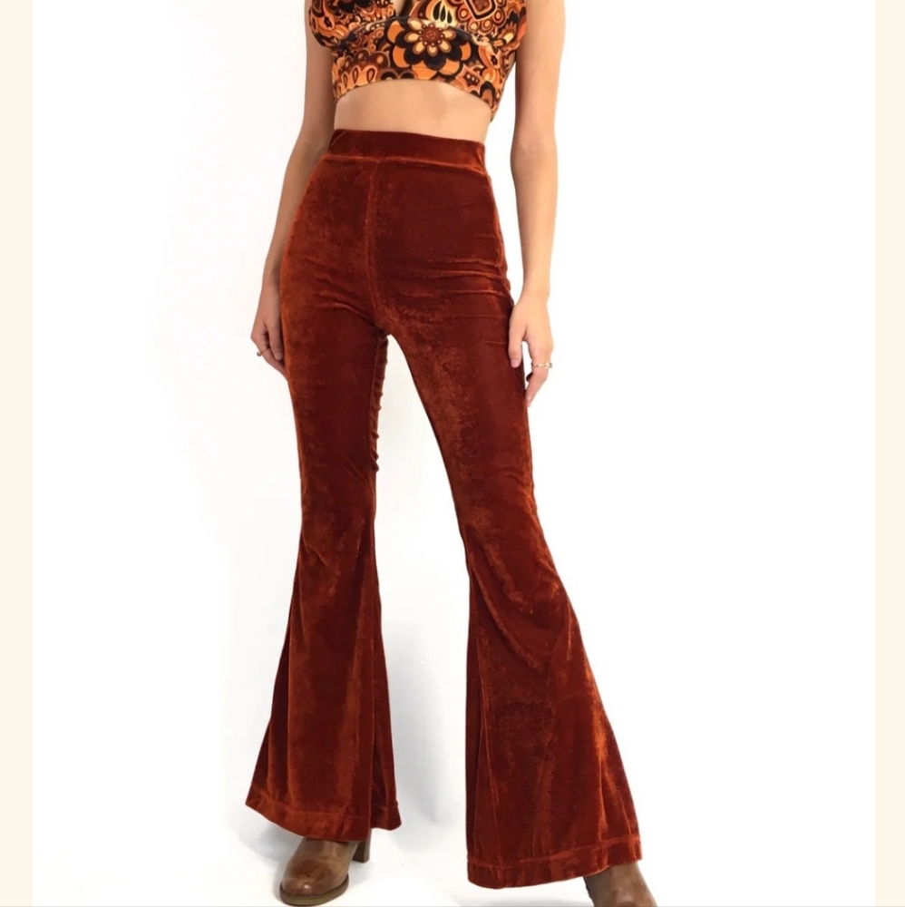 P. Cill orange velvet‎ ribbed flare bell bottom stretchy pants small